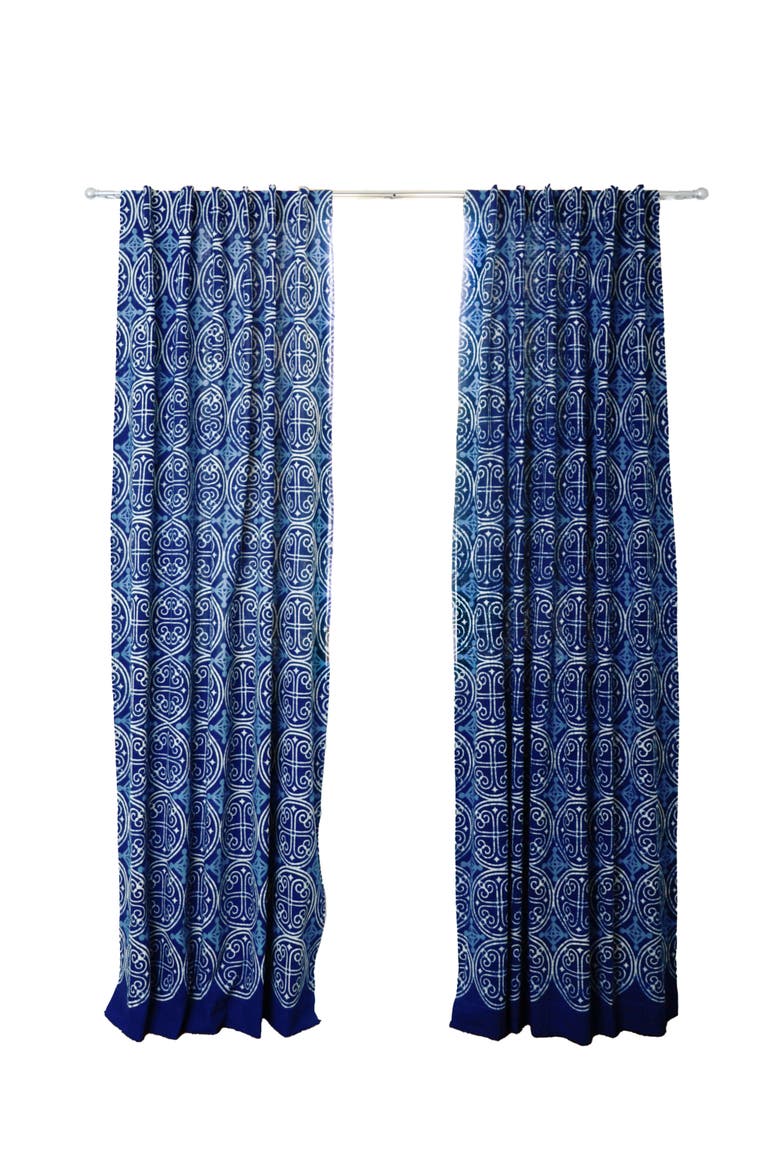 Cotton Curtain Eco Friendly Window Panel Greece, Main, color, Dark Indigo, Light Indigo