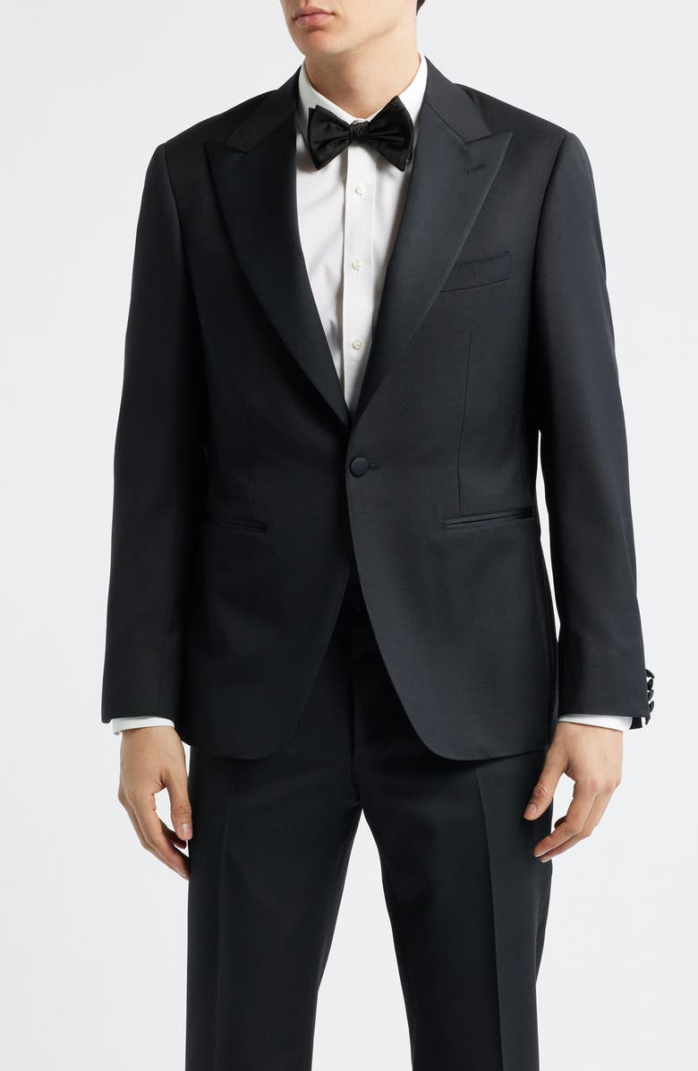 Canali Capri Trim Fit Black Wool Peak Lapel Tuxedo, Alternate, color, Black