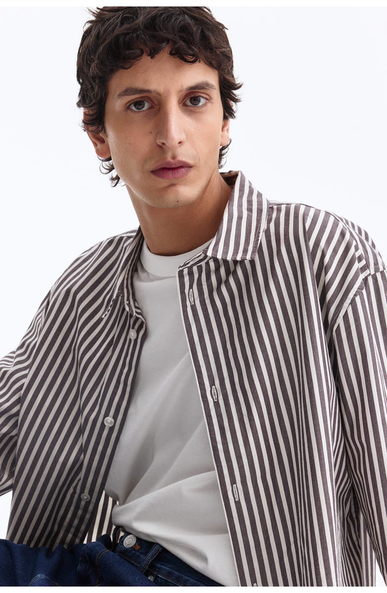 H&M Relaxed Fit Cotton Shirt, Alternate, color, Dark Purple/Striped