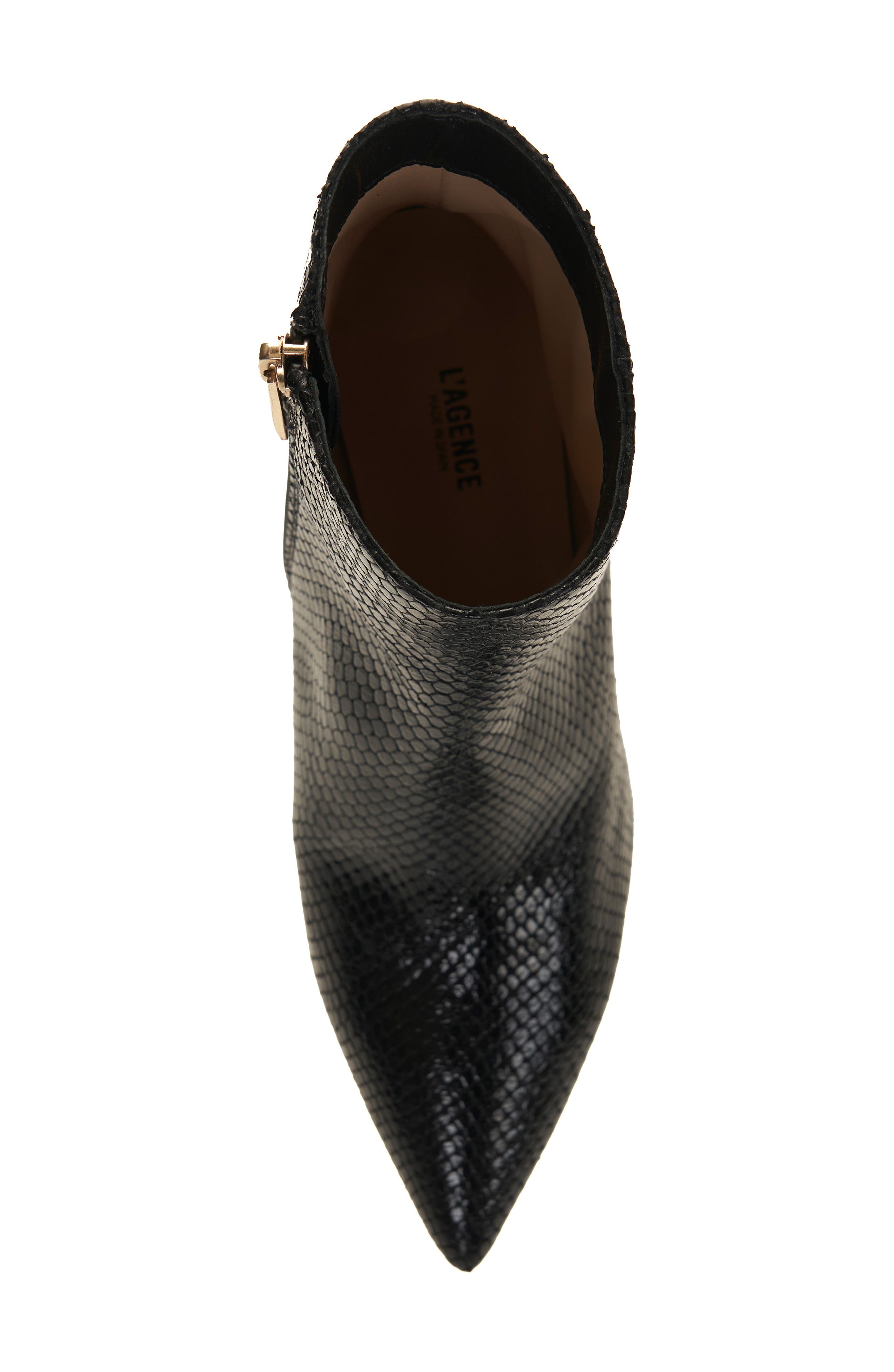 Aimee Pointed Toe Bootie, Alternate, color, BLACK EMBOSSED LEATHER