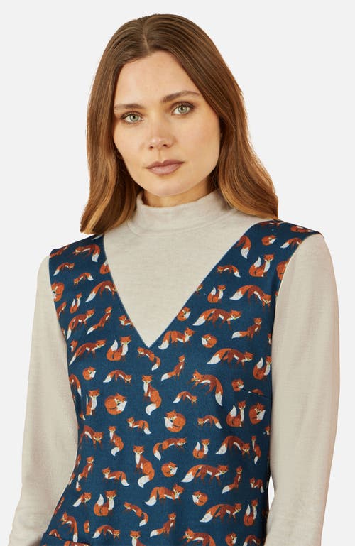 Yumi Fox Long Sleeve Layered Tunic Dress In Blue