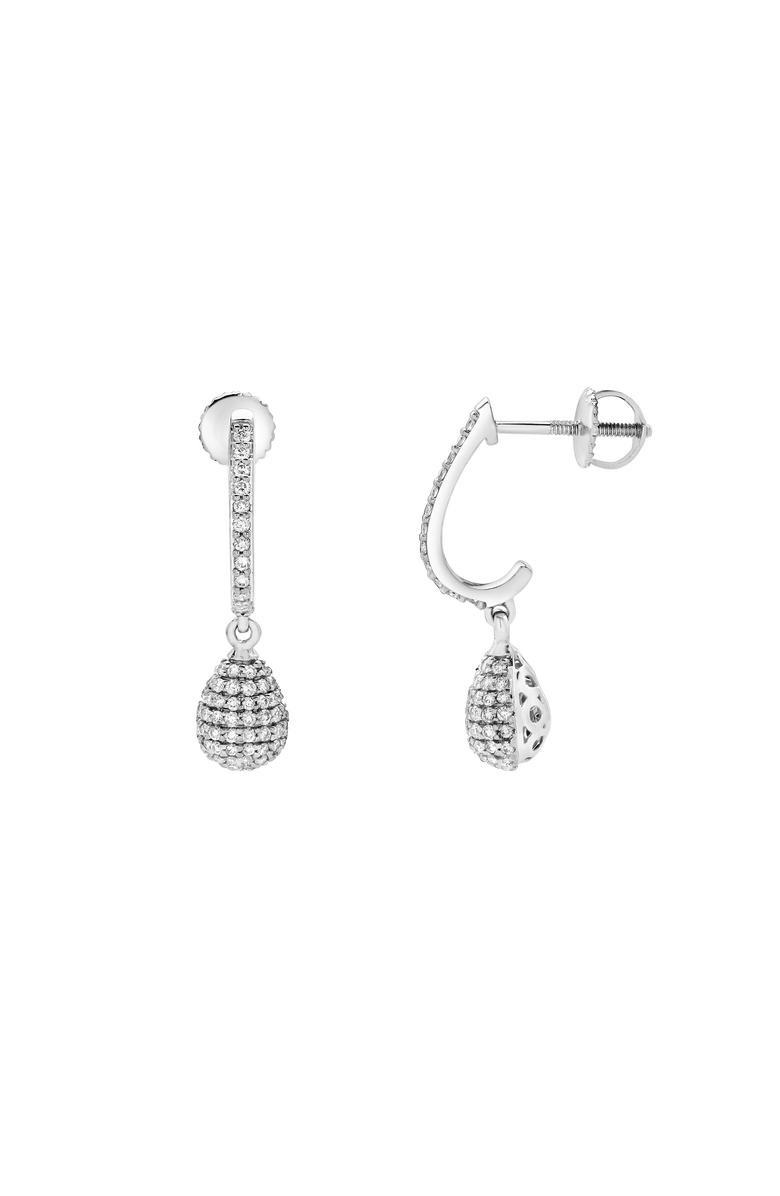 LuvMyJewelry Clayra Pear Shape Dome Diamond Drop Huggie Hoop Earrings in 14K Gold, Alternate, color, 14K White Gold