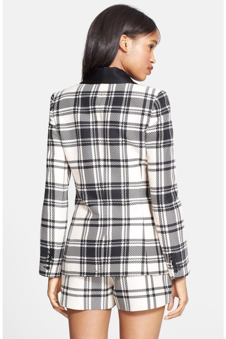 Plaid Satin Back Crepe Blazer, Alternate, color, BUFF/ BLACK