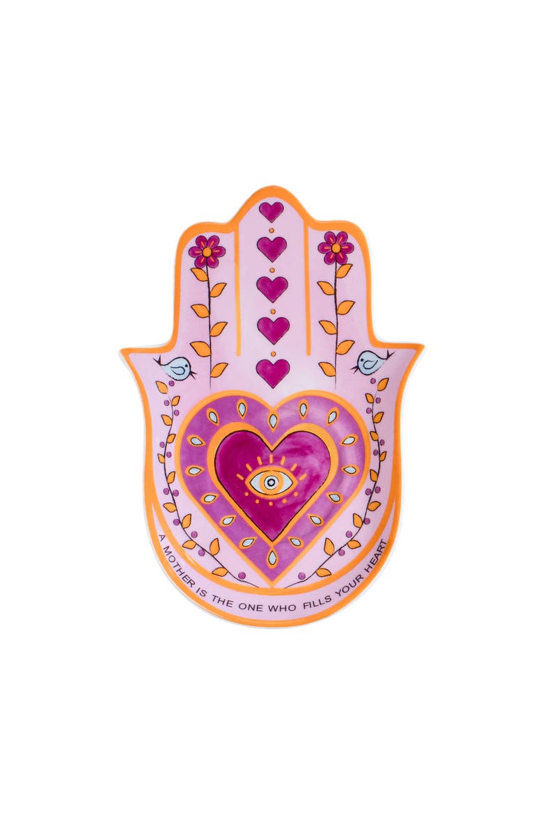 Cheerful Spirit - Hamsa Plate, Main, color, Pink/Burgundy