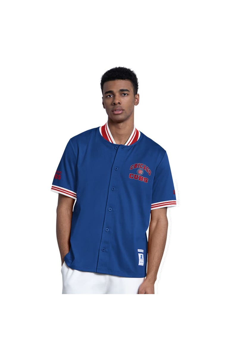 STARTER Men's Starter Royal Chicago Cubs Button-Up Short Sleeve Jacket, Main, color, Royal