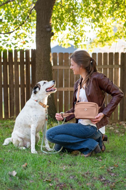 Puppington Walk Star Kit 3-in-1 Dog Walk Bag, Bowl, & Leash Plus Matching 90 Refill Dog Poop Bags In Brown