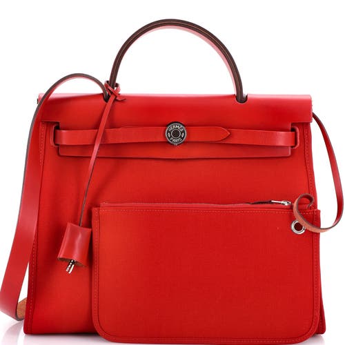 Pre-owned Hermes Hermes Herbag Zip Leather And Toile 31 In Pink