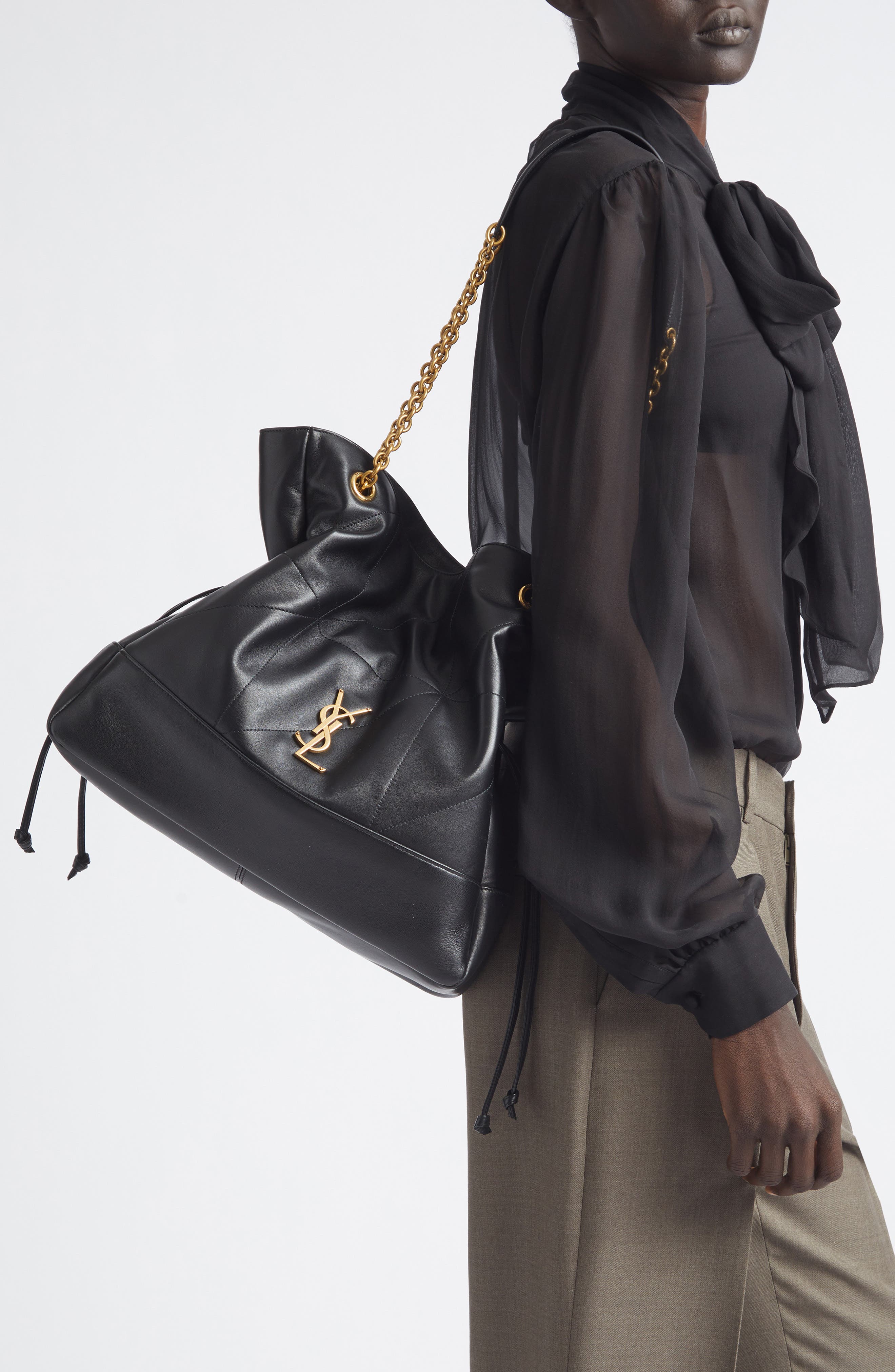 Jamie 4.3 Patchwork Leather Shopper, Alternate, color, NOIR