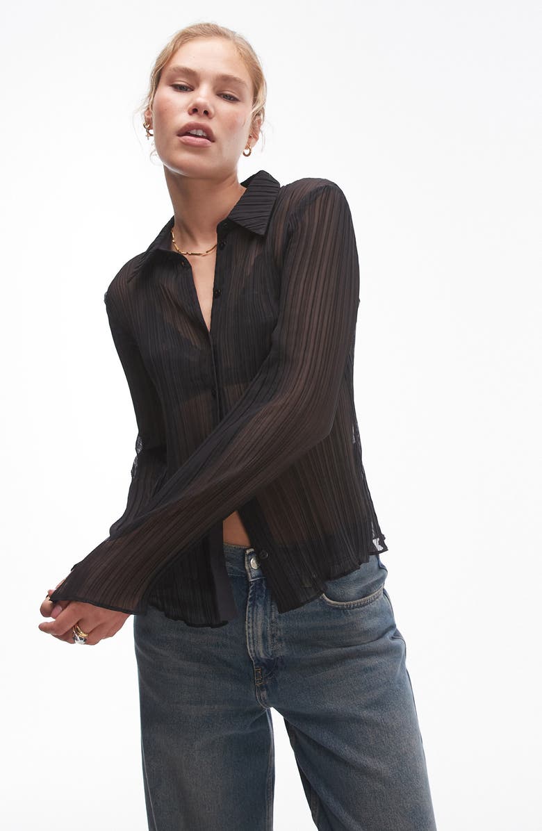 Topshop Plissé Shirt, Main, color,
