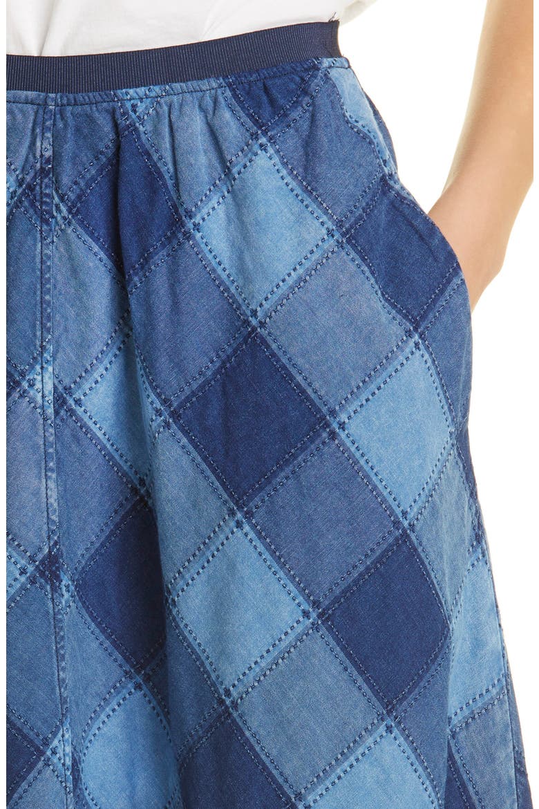 Shreela Patchwork Denim Skirt, Alternate, color, WORN INDIGO