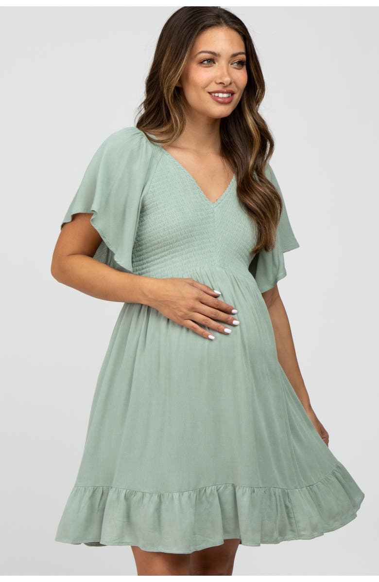 PinkBlush Smocked Front Ruffle Hem Dress, Alternate, color, Mint Green