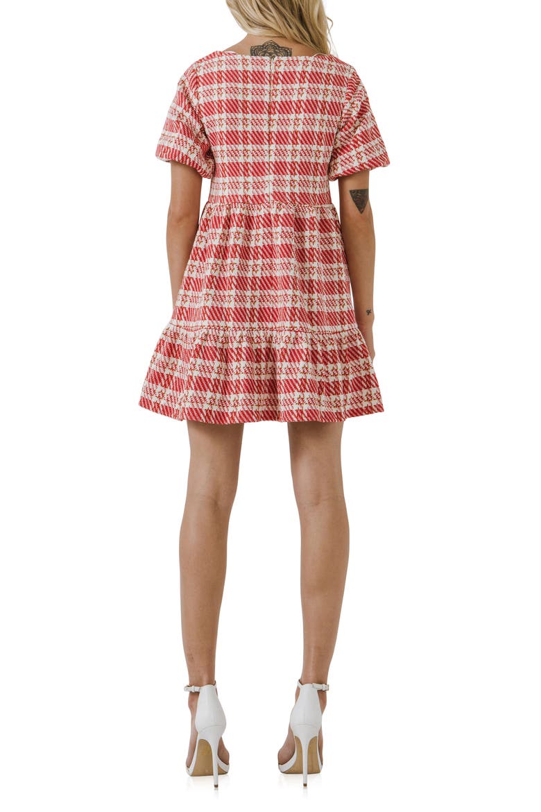 Tweed Babydoll Minidress, Alternate, color, RED MULTI