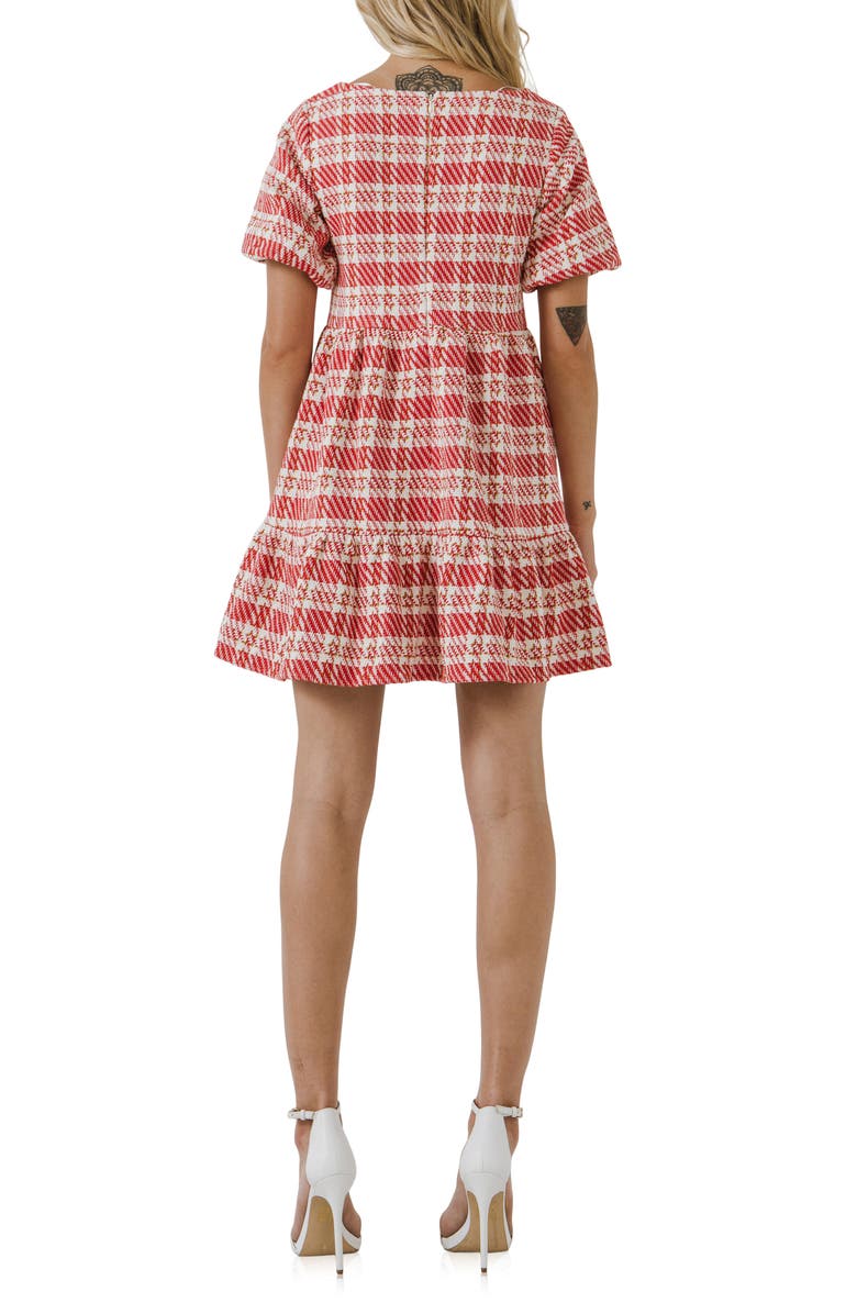 English Factory Tweed Babydoll Minidress, Alternate, color, Red Multi