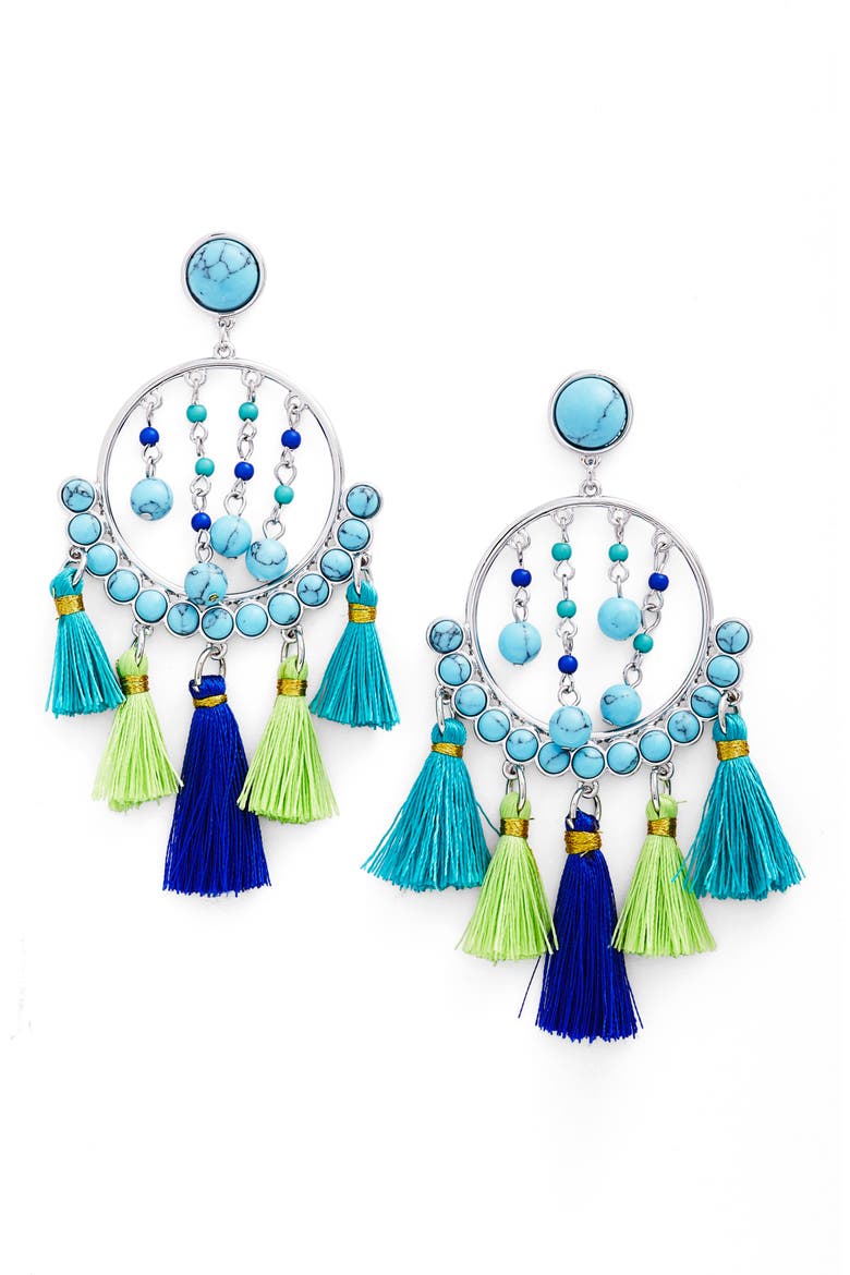 Tassel Drop Earrings, Main, color, BLUE MULTI