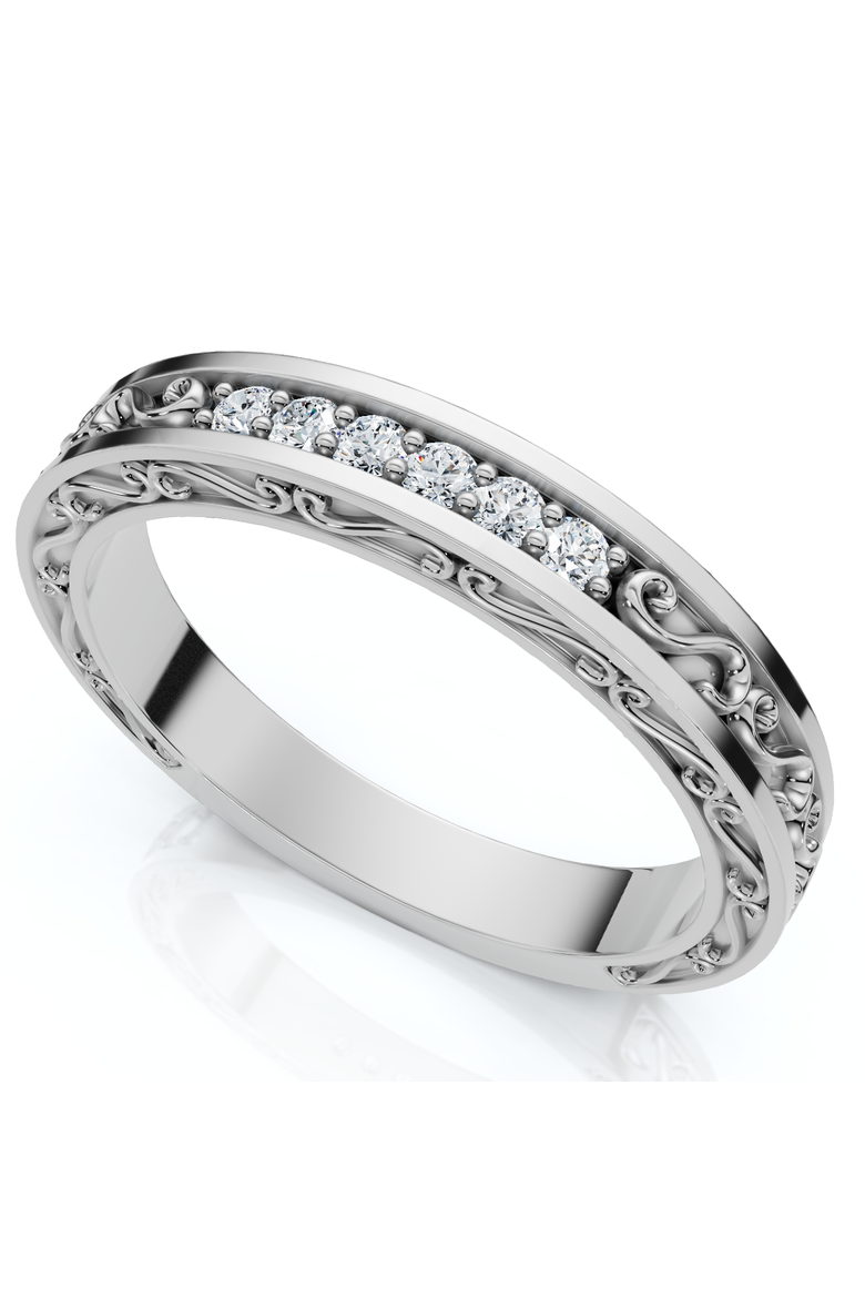 Stackable Diamond Wedding Ring Scroll Pattern Band 14k Gold Lab Grown, Alternate, color, 14k Yellow Gold