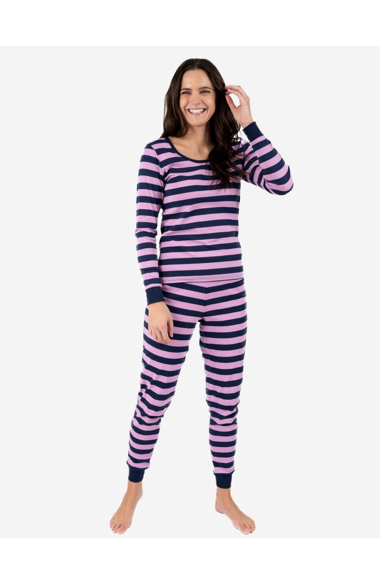 Leveret Women's Cotton Striped Matching Family Pajamas, Main, color, Purple & Navy