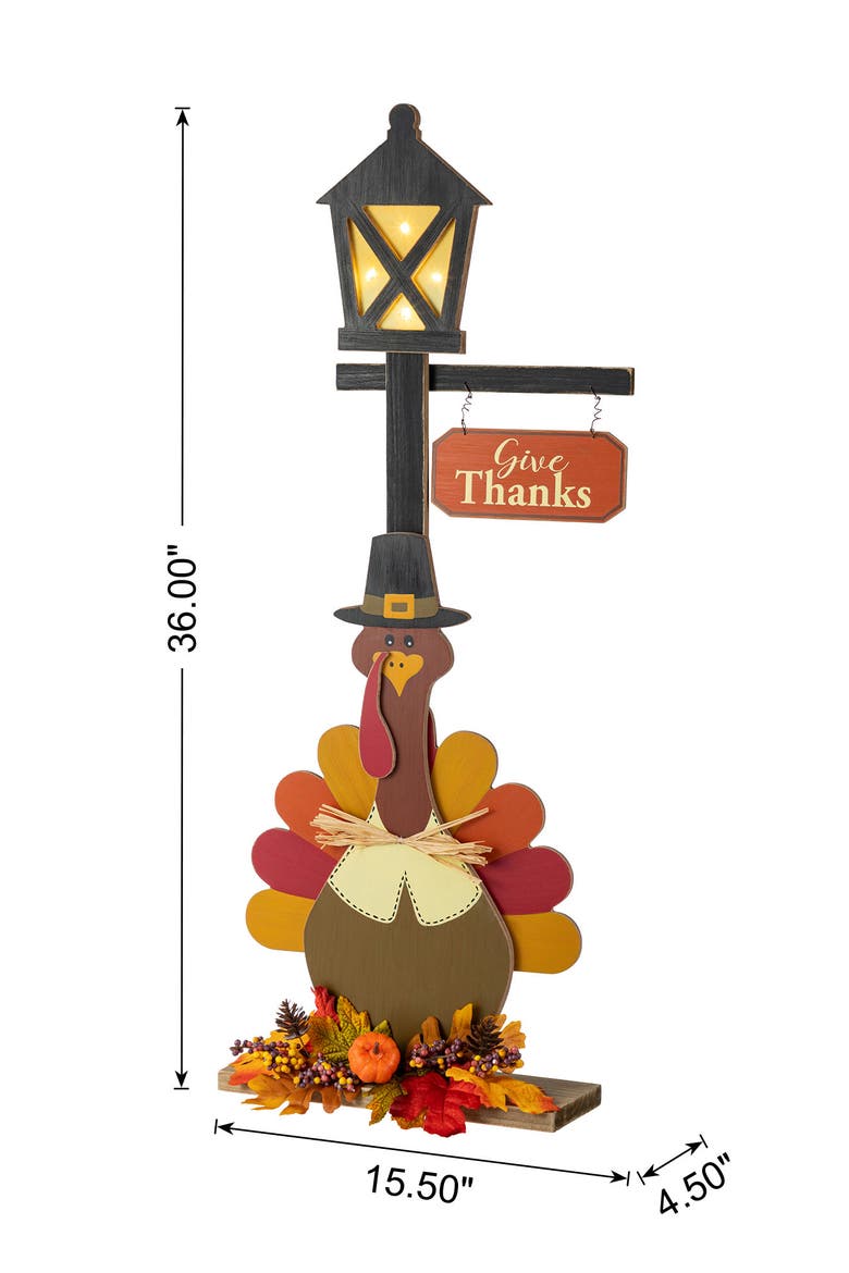 Fall Thanksgiving Lighted Wooden Lamp Post Porch Decor with Timer, Alternate, color, Orange