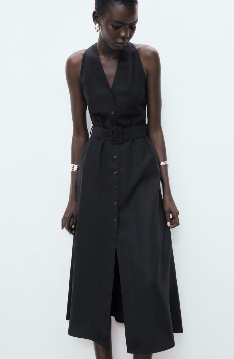 MANGO Lula Belted Sleeveless Maxi Dress, Alternate, color, Black