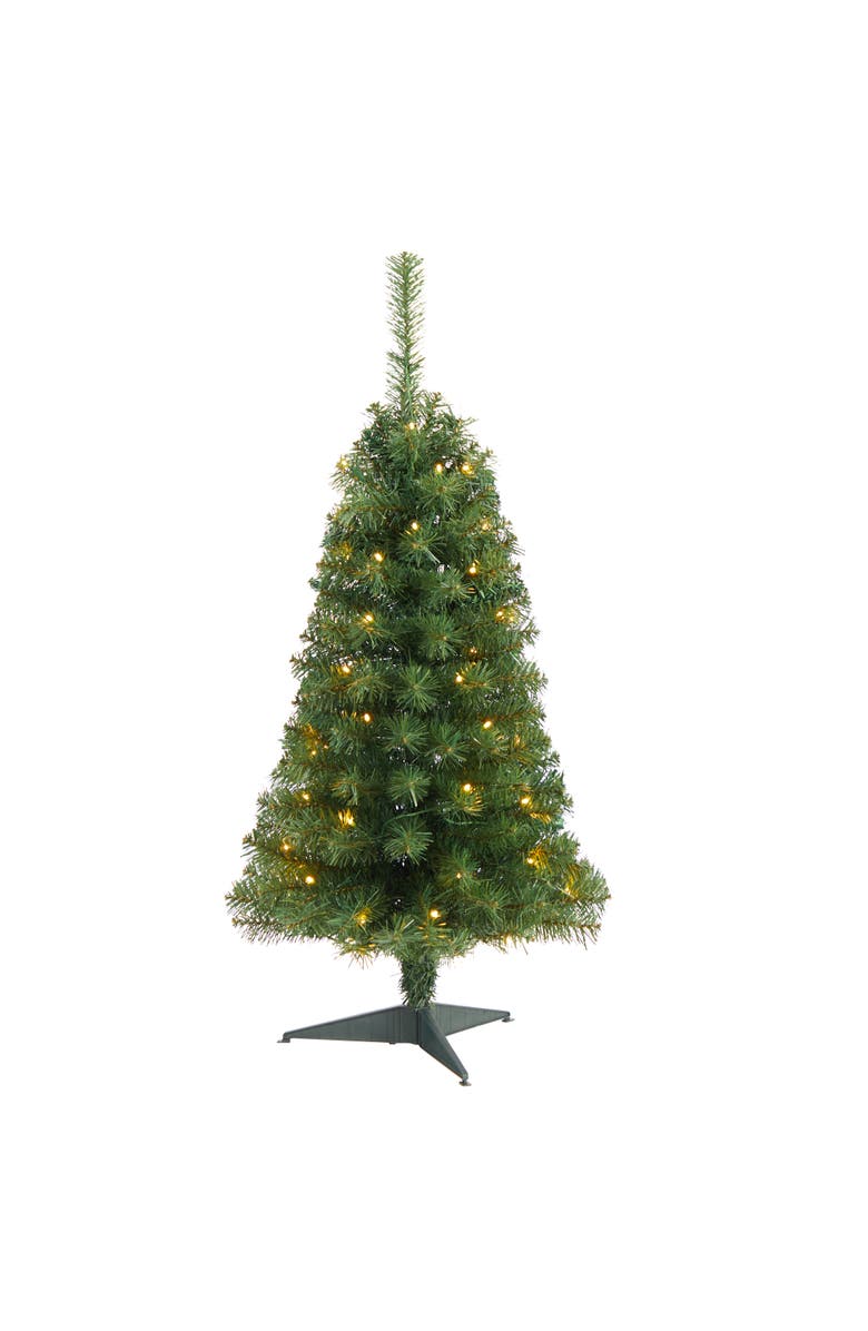 NEARLY NATURAL 3-ft Green Artificial Christmas Tree with 50 LED Lights and 118 Bendable Branches, Main, color, Green