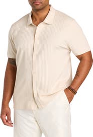 Perry Ellis Big & Tall Ribbed Jacquard Button-Front Polo Shirt