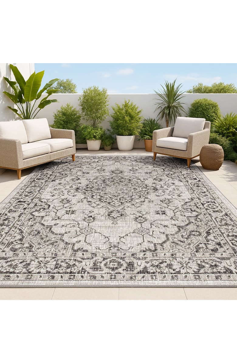 JONATHAN Y Rozetta Boho Medallion Textured Weave Indoor/Outdoor Area Rug, Alternate, color, Gray/Black