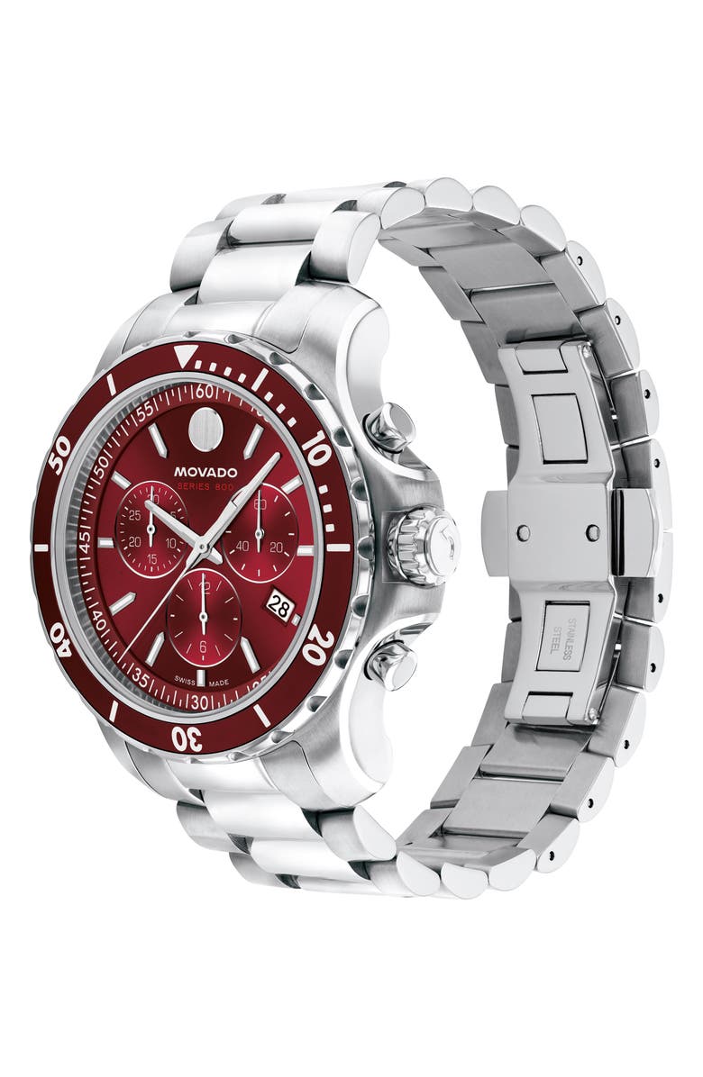 Movado Series 800 Chronograph Bracelet Watch, 42mm, Alternate, color, Red