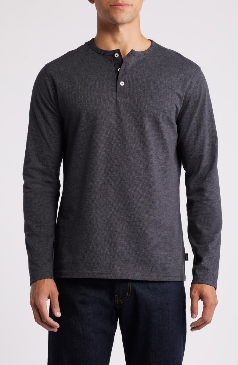 Stone Rose Performance Piqué Henley, Main, color, Charcoal