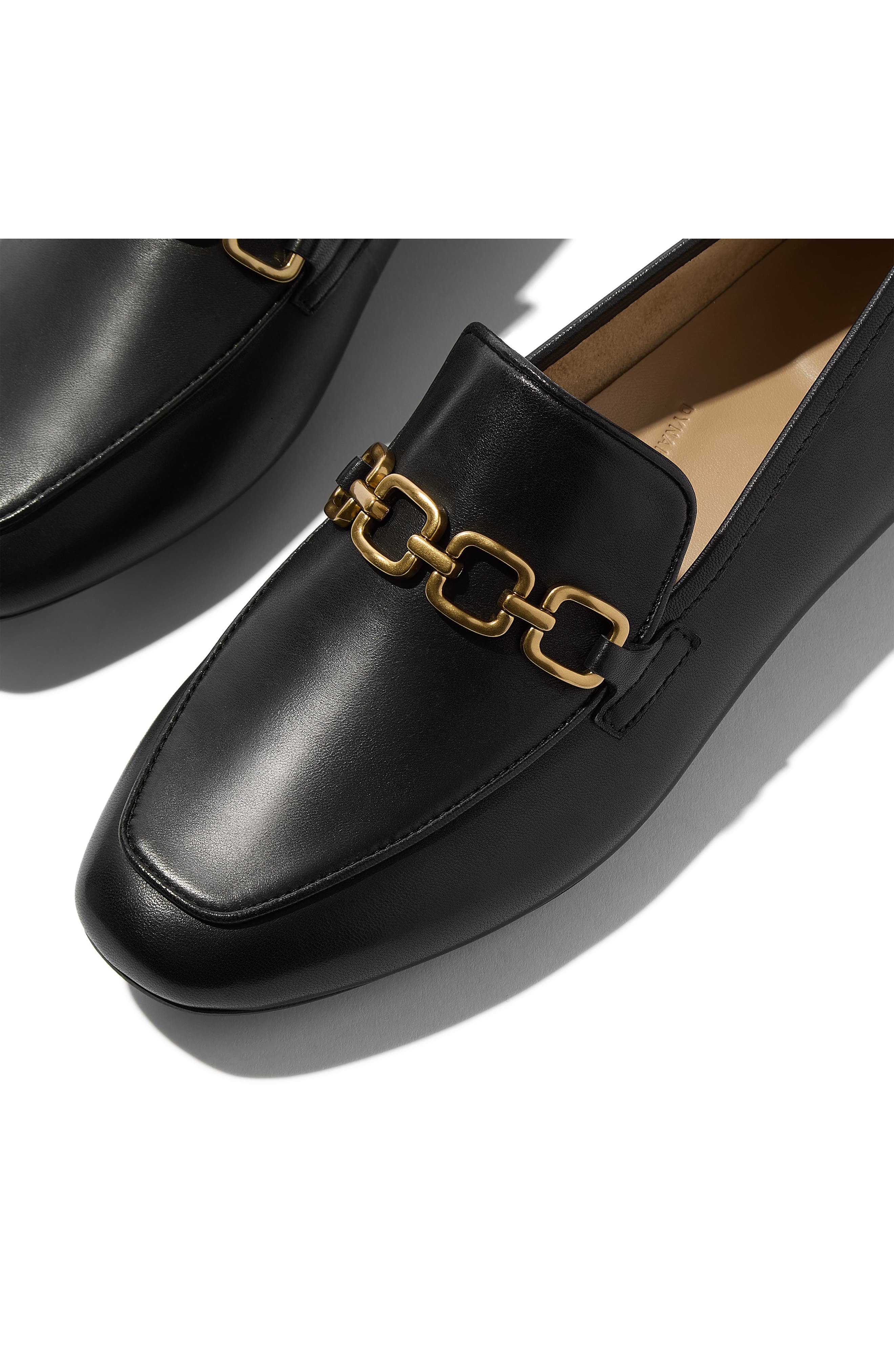 Delicato Square Chain Leather Loafer, Alternate, color, BLACK