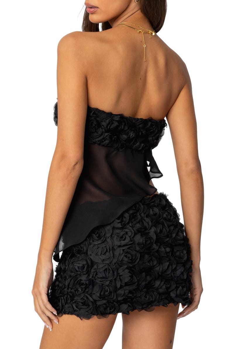 EDIKTED Nya Asymmetric Strapless Chiffon Top, Alternate, color, Black