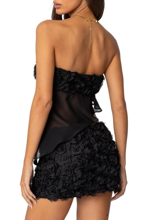 Edikted Nya Asymmetric Strapless Chiffon Top In Black