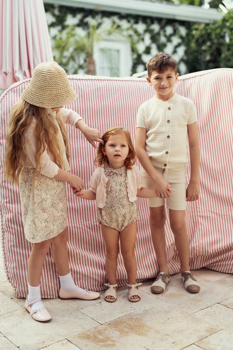 Baby Girl Floral Bubble Romper - Cream, Alternate, color, Cream