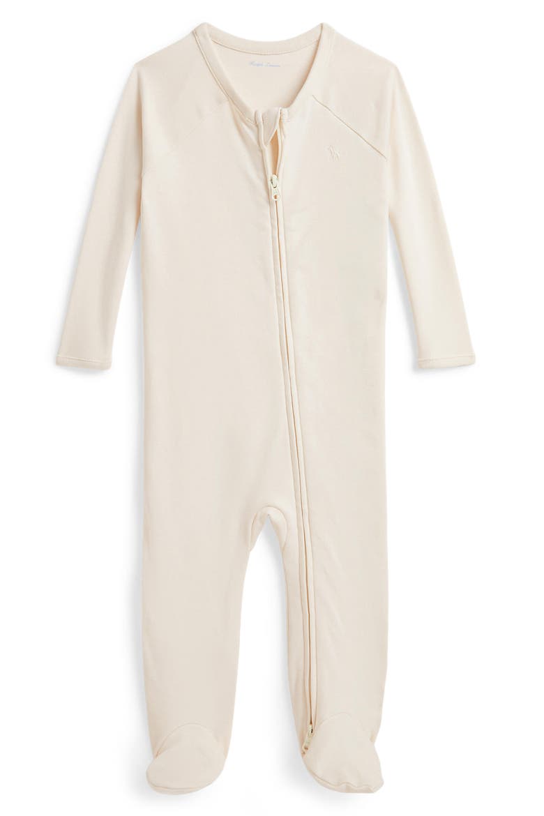 Kids' Cotton Interlock Zip Footie, Main, color, ESTATE CREAM