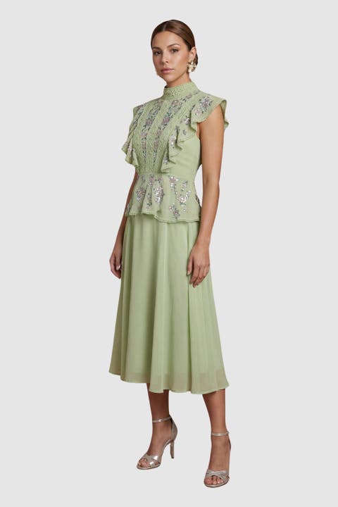 Petite Embellished Frill Midi Dress