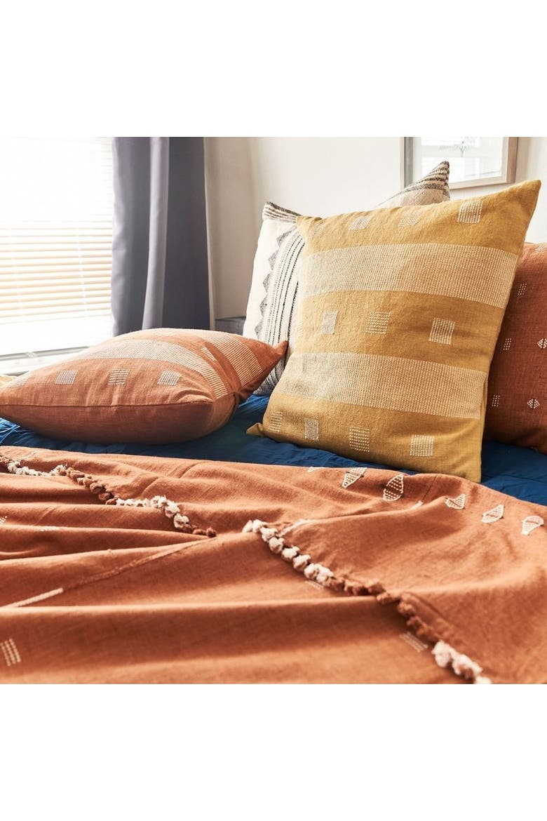 Chokor Nira Ochre Organic Cotton Handloom Pillow - Cover Only, Alternate, color, Ochre/Yellow