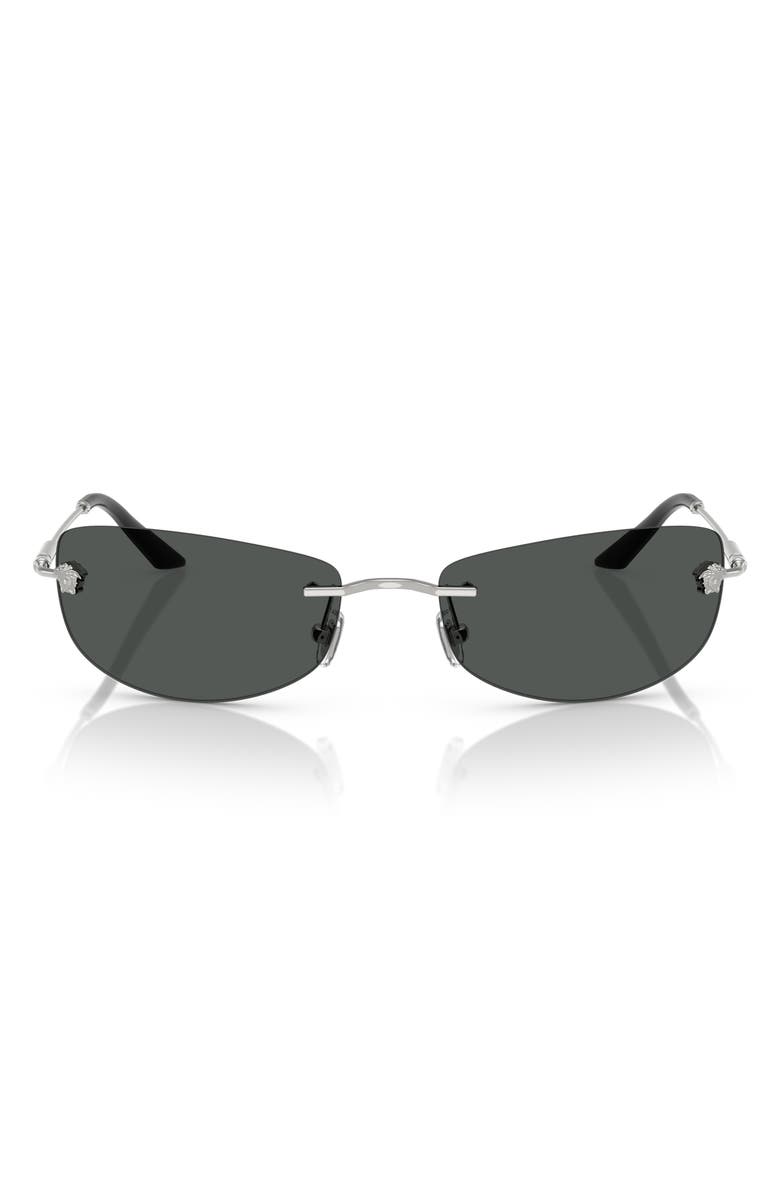 Versace 60mm Rectangular Sunglasses, Main, color, Silver