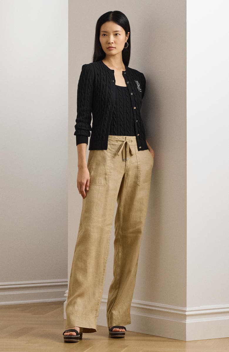 Lauren Ralph Lauren Linen Drawstring Pants, Alternate, color, Birch Tan