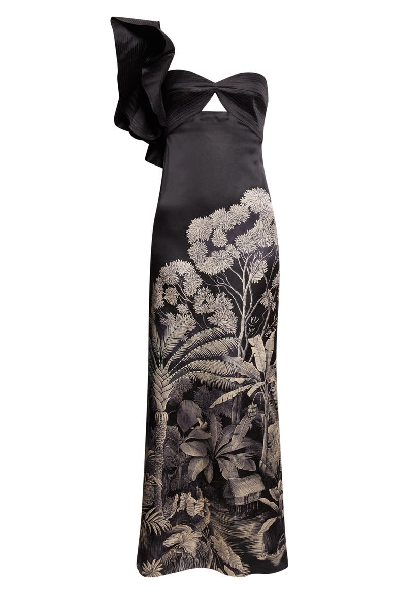 Valley of Kings Silk Organza One-Shoulder Gown, Alternate, color, BLACK / ECRU