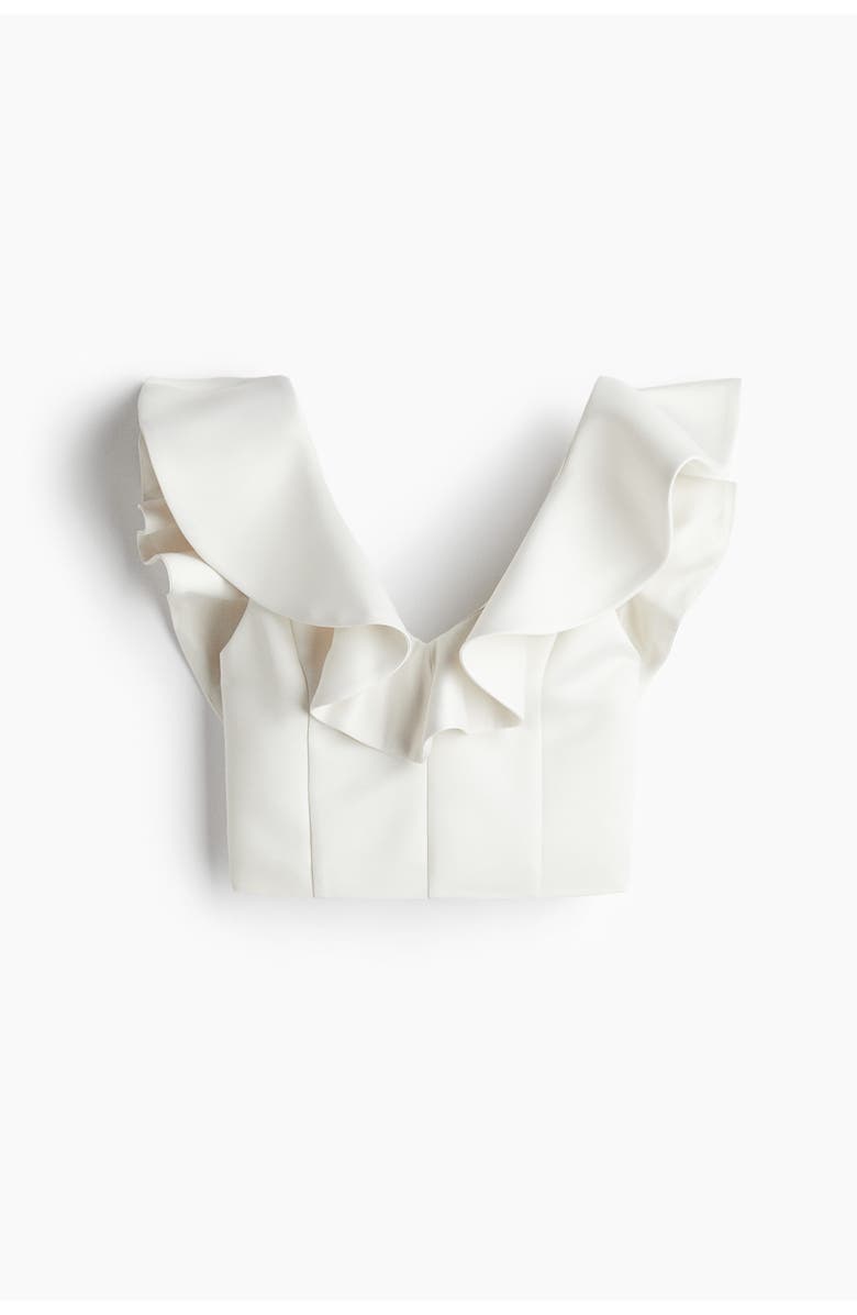 H&M Flounce-trimmed V-neck Top, Main, color, White