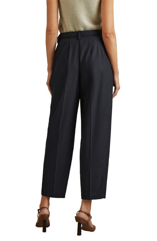 Reiss Navy Petite Tapered Belted Trousers In Navy