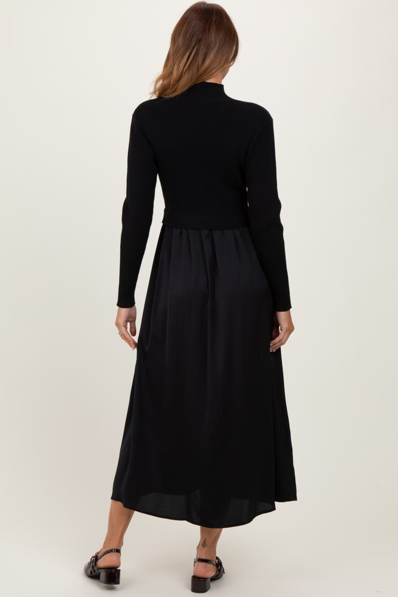 Knit Contrast Top Satin Midi Dress, Alternate, color, Black