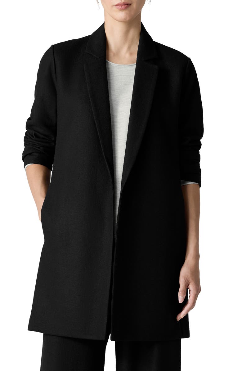 Eileen Fisher Long Wool Blazer, Main, color, Black