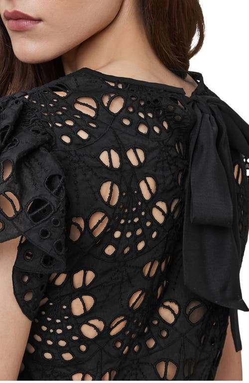 Allsaints Meadow Embroidered Short Sleeve Top In Black
