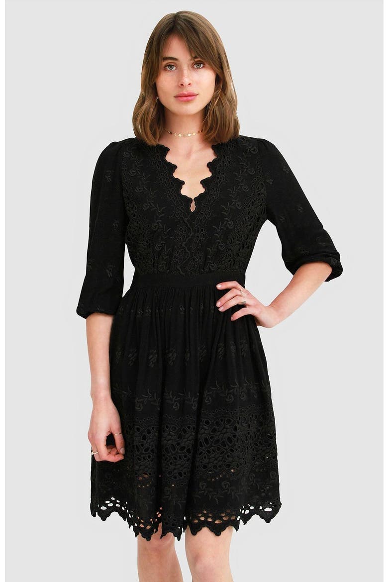 Sweet Talk Eyelet Mini Dress, Alternate, color, Black
