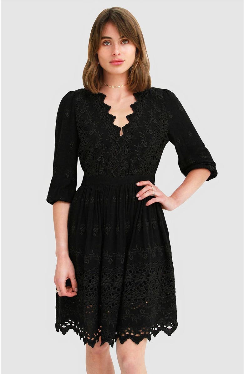 Belle & Bloom Sweet Talk Eyelet Mini Dress, Alternate, color, Black