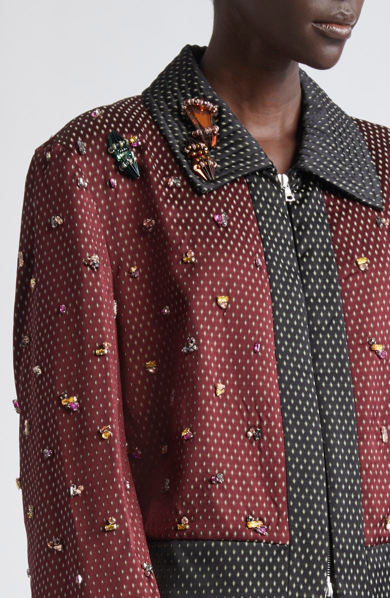 Dries Van Noten Vurani Crystal Embellished Tie Jacquard Jacket, Alternate, color, Burgundy