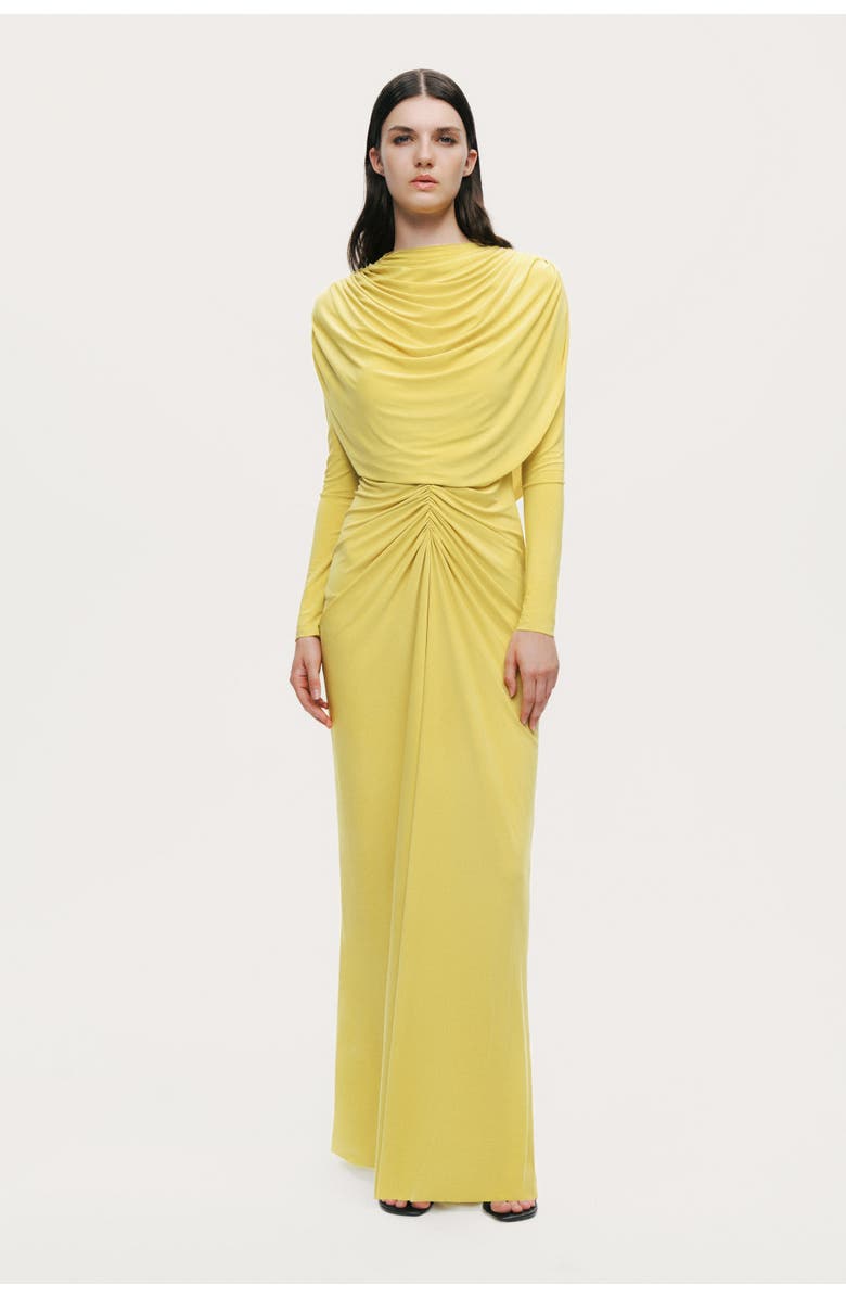 Nocturne Draped Cowl-Front Column Dress, Main, color, Yellow