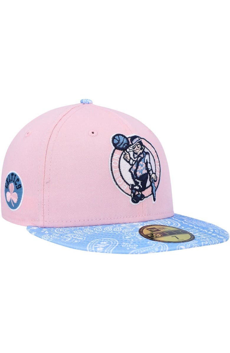 New Era Men's New Era Pink/Light Blue Boston Celtics Paisley Visor 59FIFTY Fitted Hat, Main, color,