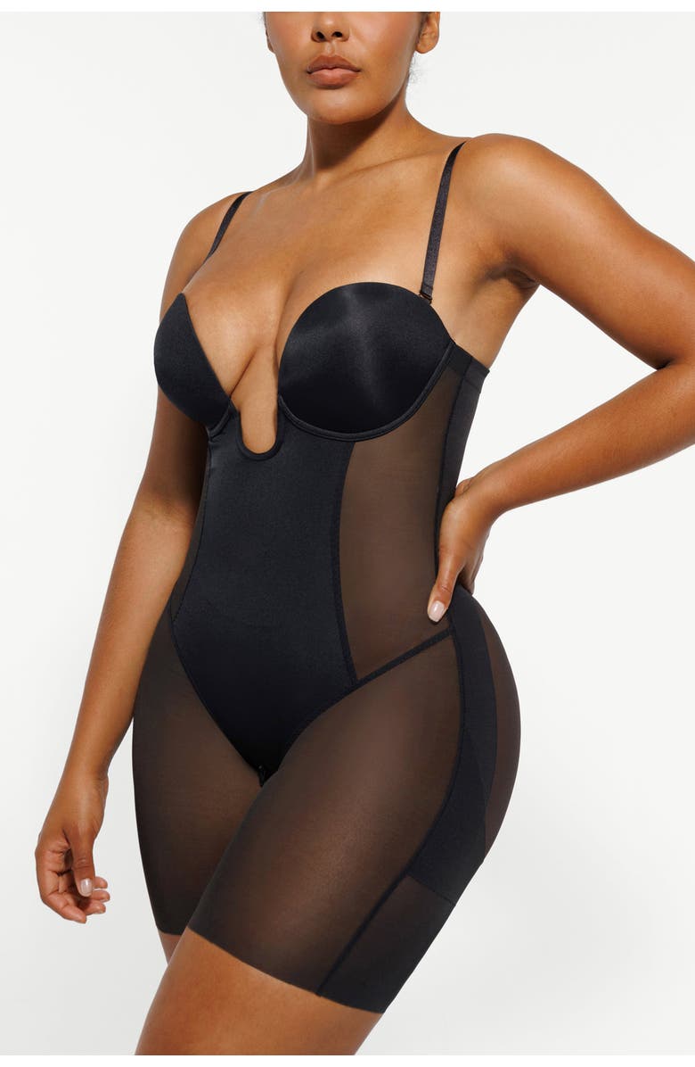 Shapellx Deep Plunge Butt Lifting Shaping Bodysuit, Main, color, Matte Black