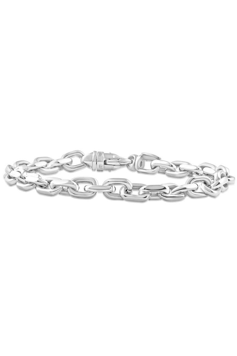 Men's Polished Steel Single Tone Oval Clasp 7.5mm Link  8.5 " Bracelet, Main, color, Stainless Steel