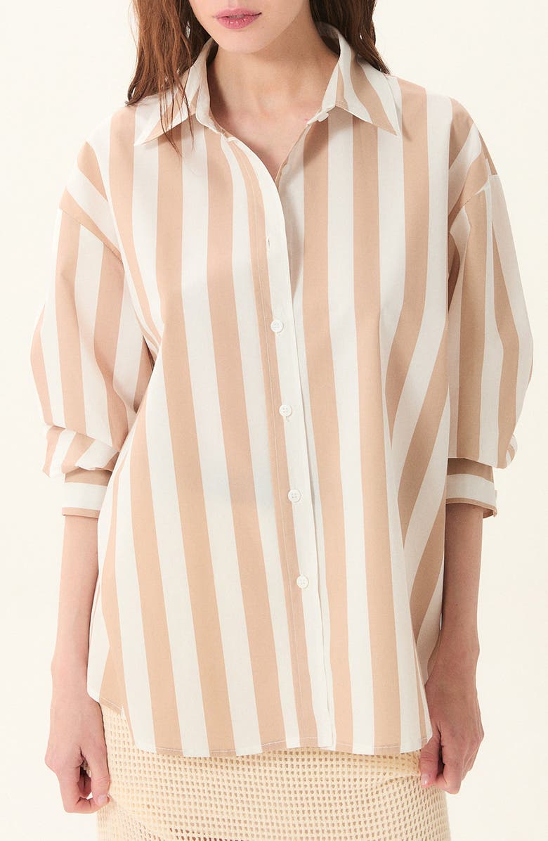 DELUC Vicenzo Stripe Cotton Button-Up Shirt, Main, color, Striped Sand